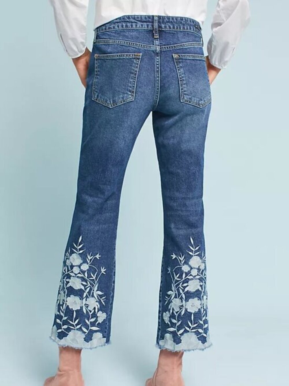 Anthropologie Pilcro High-Rise Cropped Embroidered Floral Flare Jeans Size 25